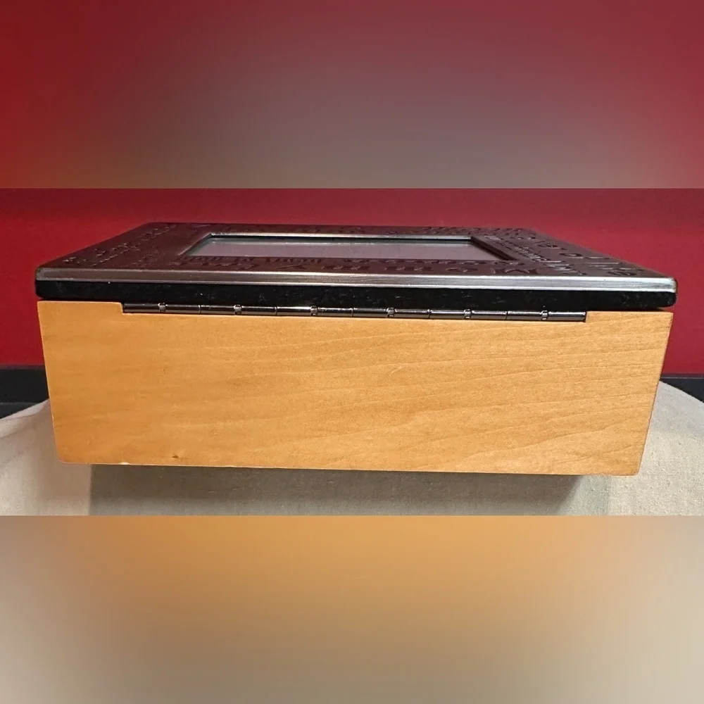 Mother’s Wooden Jewelry Box with Metal Photo Frame Lid